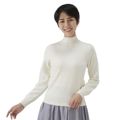 [Lサイズ]日本製 カシミヤ100% レディース ハイネックセーター オフホワイト S〜Lサイズ