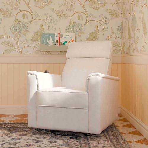 Image of Namesake Willa Deluxe Power Recliner Glider, Performance Cream Eco-Weave | GREENGUARD Certified Recliner w / 270 Swivel - Built-in USB Charging Port w / Heat & Massage - Water & Stain Resistant Fabric
