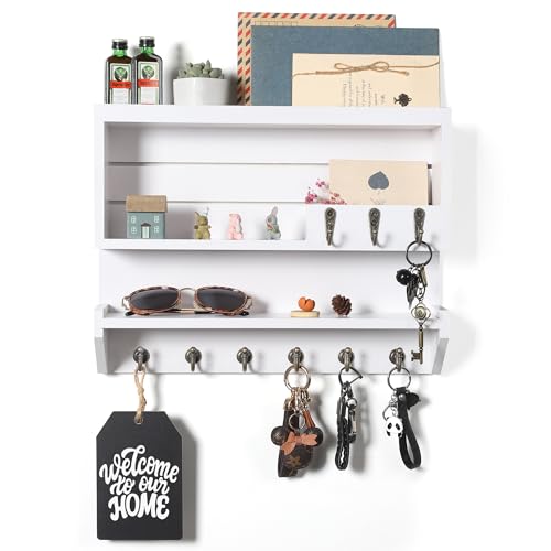 Innovation Key Holder for Wall, Mail Organizer with Key Hooks, Keys Holder on Wall, White