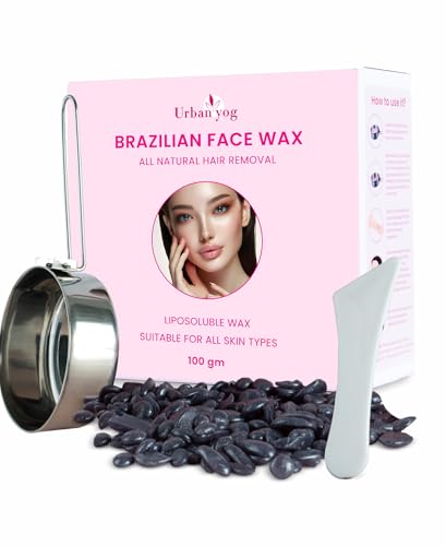 Urban Yog Brazilian Beans Wax, Face Wax/Katori Wax for Women (100g) | India’s 1st Liposoluble Stripless Wax | Pan with Handle & Spatula | Natural Ingredients | For Upper Lips, Chin, Cheeks & Hairline
