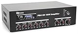amplificador 80w 100v El  amplificador  PBA120 de  Power Dynamics  destaca por su potencia y fiabilidad y se adecua para espacios pequeños y medianos. Este sonorizador con potencia máxima de 120 vatios cuenta con puerto USB y SD compatible con MP3 y gracias a su función Bluetooth integrada cumple con todos los requisitos para un correcto streaming de audio.