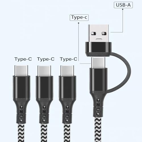 2Pack Câble de recharge multi, 5 en 1 USB Câble de rechargeur multi A/C cordon de charge rapide avec 3 Port de type C, universel multiple USB Câble pour téléphone 17 16 15 pro max Samsung Galaxy tablette Android et plus