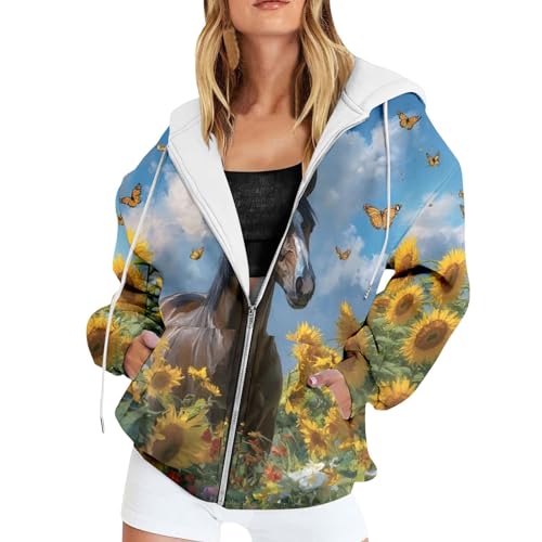 Sweat à Capuche Femme zippé imprimé ample veste polaire chaude