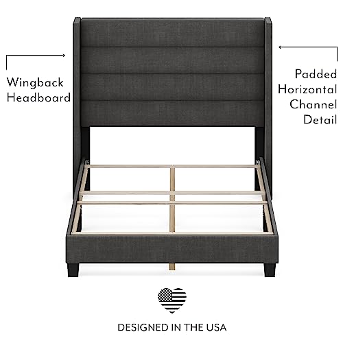 Dg Casa George Upholstered Panel Bed Frame With Tall Tufted Horizontal Channel Wingback Headboard, Queen Size In Charcoal Fabric #TOP4