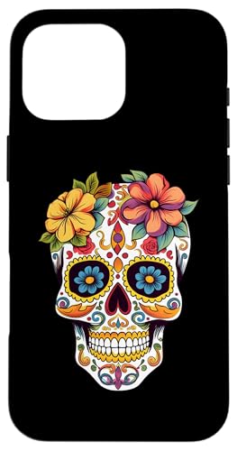 Cráneo de azúcar Dia De Los Muertos Halloween Flores Divertidas Carcasa para iPhone 16 Pro Max