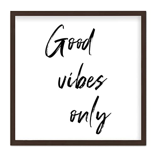 by Unbranded Placa de madera enmarcada moderna Good Vibes Only Positive Placa de madera con refranes decorativos para decoración de pared para mantel de mesa de 7 x 7 pulgadas