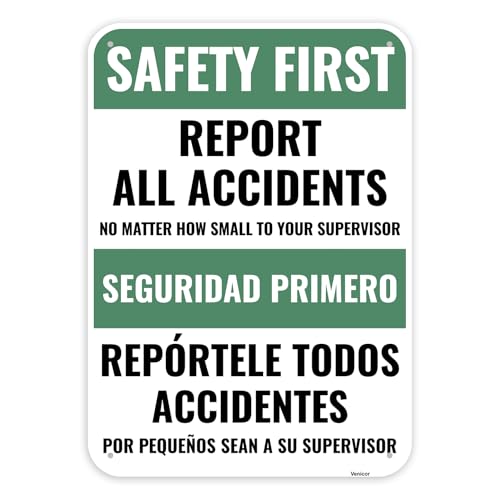 Image of 1PC Safety Sign, 14 x 10 Inches - Aluminum - Safety Decorations Posters For Workplace - Bilingual Spanish