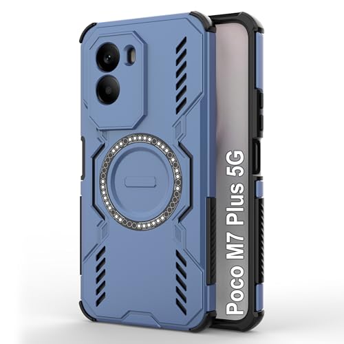 Image of Zapcase Back Case Cover for Poco M7 Plus 5G | Magnetic Case with Built-in Metal Ring | Supports MagSafe Charger, Wallet & Car Mount | Shockproof Hybrid PC + TPU | Blue