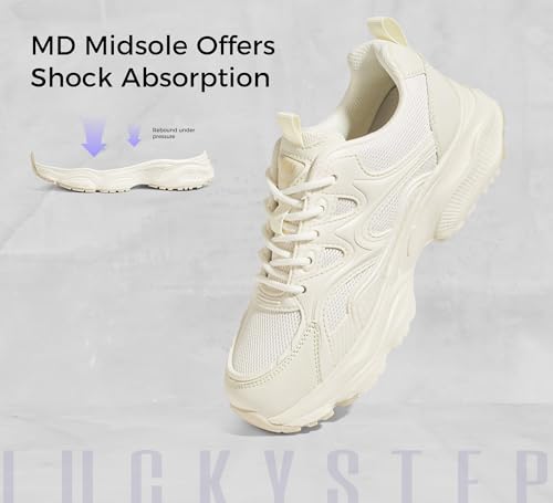 LUCKY STEP Women Chunky Sneakers Platform Walking Shoes,Beige,8 by LUCKY STEP - Used condition - Image 6