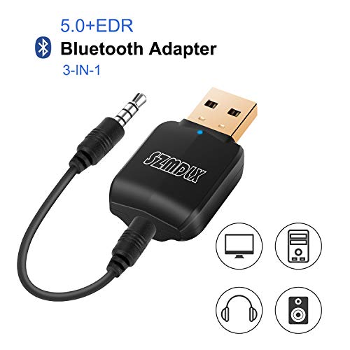 Bluetooth Adapter, Bluetooth 5.0 USB Dongle Stick, USB Audioadapter Wireless Transmitter und Empfänger mit 3,5mm digitales Audiokabel für PC,TV,Auto,Heim,Headset