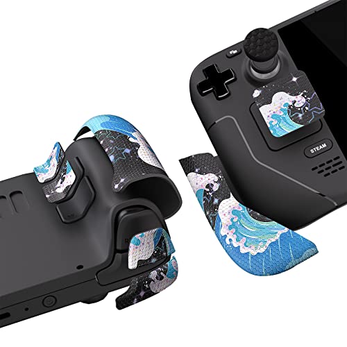 Image of PlayVital Professional Textured Soft Rubber Pads Handle Grips for Steam Deck LCD & OLED, Trackpads Skin Grip Enhancement Back Button Protective Stickers Set with Thumb Grip Caps - Shimmering Waves