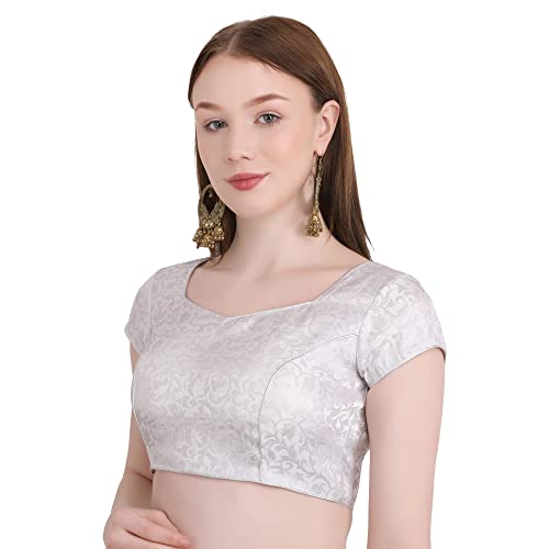 Image of Women's Short Sleeve Brocade (Chanderi) Readymade Stitched Saree Blouse Ready to Wear Half Sleeves Ladies Blouse