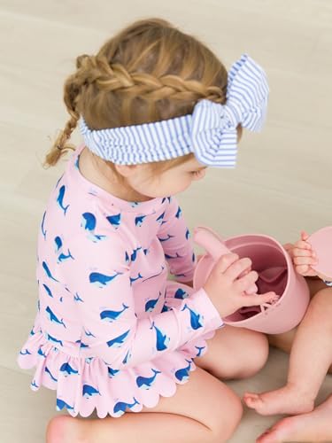 Image of RuffleButts Baby /Toddler Girls Scalloped Long Sleeve Rash Guard 2-Piece UPF50+ Sun Protected Swimsuit