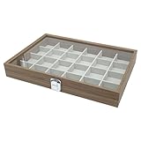 Holz Schmucklade 24 Fächer für Schmuck Ringe Ohrringe Halsketten Armbänder Schmuckkoffer Schmuckkasten Schmuckbox Aufbewahrung Schmuckdisplay Deckel aus Echtglas Schmuckschatulle