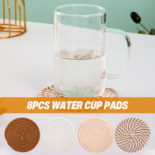 Image of HASTHIP 8 Pcs Absorbent Cotton Drink Coaster Set, 4.3 Inch, 4 Colors