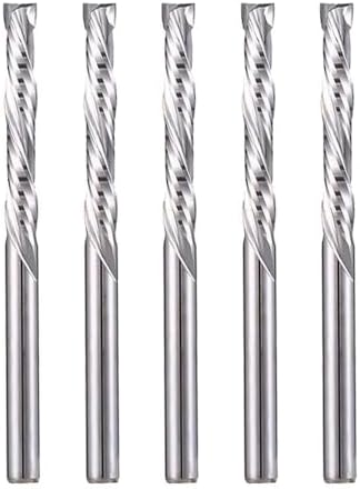 EU_HOZLY 3.175 x 22 mm Up & Down Cut Two Flutes Spiral Carbide Work Tool Cutter for CNC Router Compression Wood Bits Pack of 5