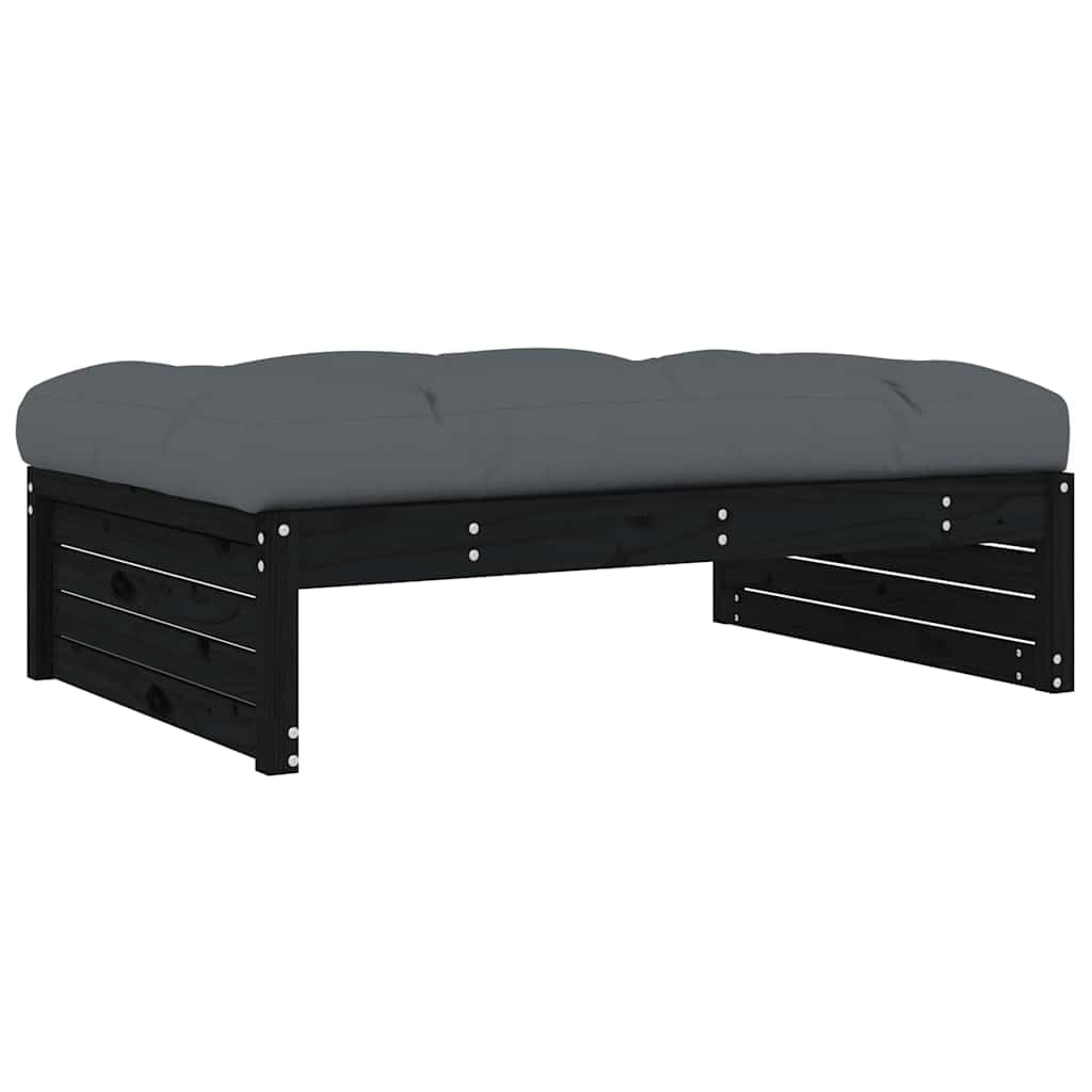 Taboret ogrodowy czarny, 120 x 84 x 30 cm, lite drewno sosnowe, do użytku na zewnątrz, z poduszkami w kolorze antracytowym, na taras, balkon, zestaw mebli modułowych