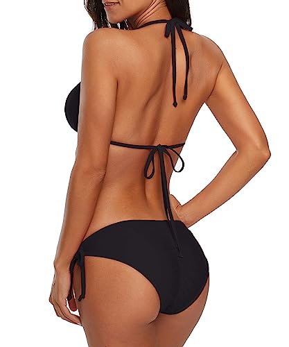 Image of American Trends Women's String Triangle Halter Bikini Set-2 Piece Swimsuit,Adjustable Ties,Removable Pads&Quick-Dry Fabric