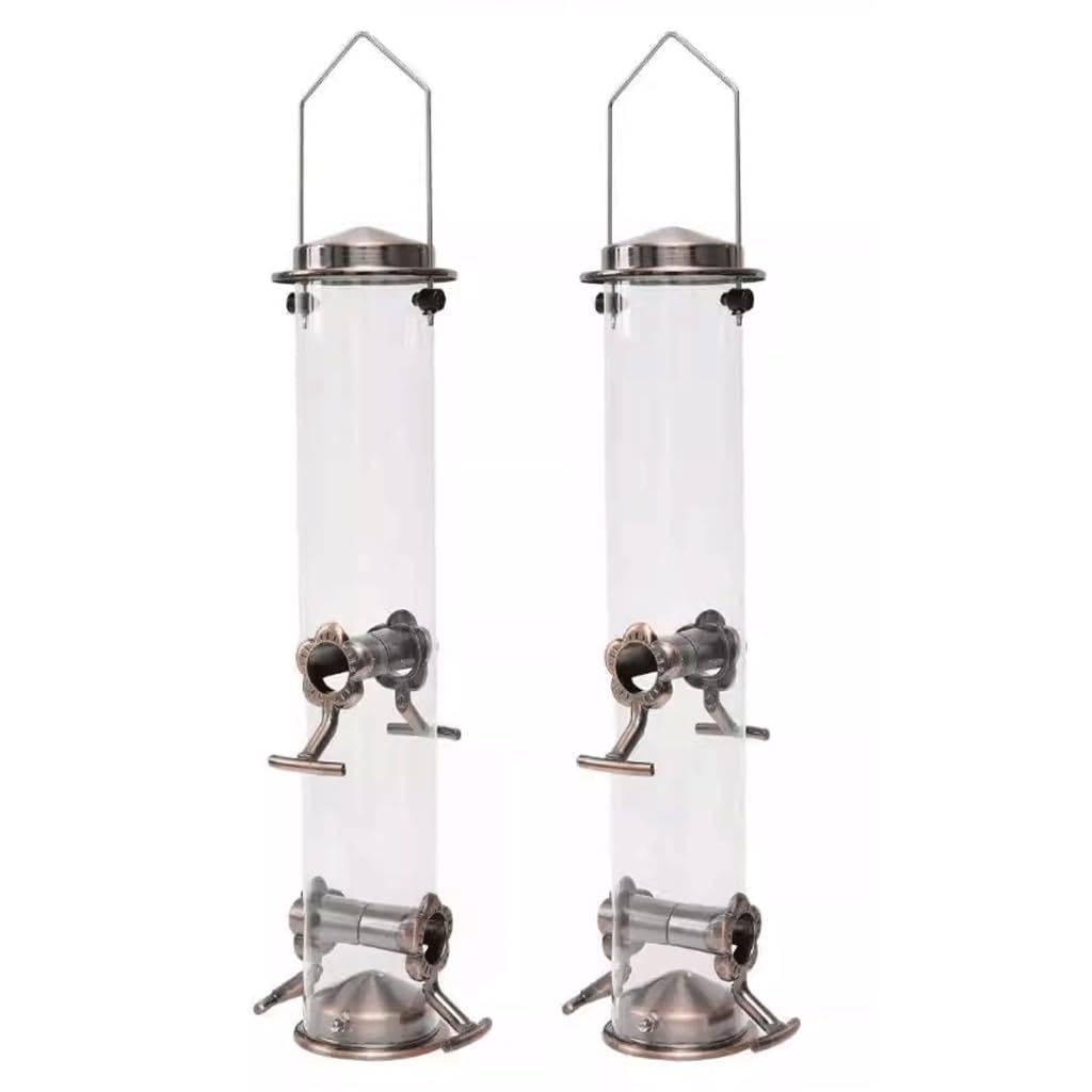 Mangiatoie per Uccelli Trasparenti Confezione da 2 Tubo per Sementi di Cibo per Uccelli 4 Porte Mangiatoia Automatica per Uccelli Selvatici a Prova di Acqua per Prato Balcone Giardino