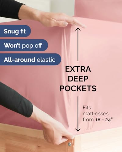 Image of Extra Deep Flex Top Split Head King Sheet Set - 6 Piece Breathable and Cooling Sheets - Hotel Luxury Bedding for Women, Men, Kids & Teens - Easy Secure Fit - Extra Deep Pockets - Baby Pink