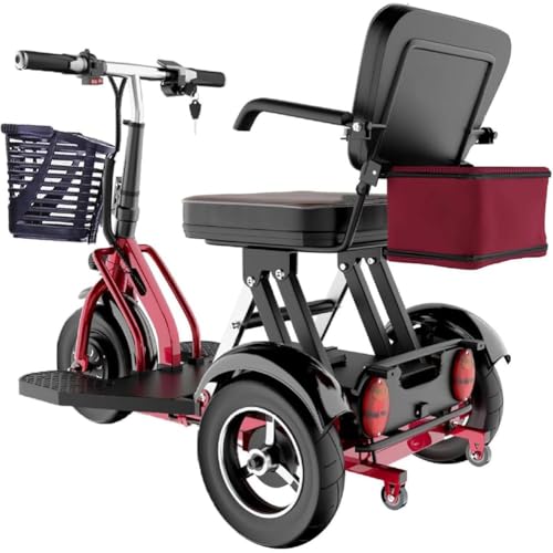 Triciclo Elettrico Pieghevole per Anziani, Scooter per Disabili Facile da Trasportare con Cestino e Caricabatterie, Mobilità Assistita, autonomia 55 km, con Sella Morbido,001,A10