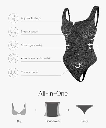 Popilush Sparkly Tops for Women - Square Neck Shapewear Bodysuit Tummy Control Sleeveless Body suit Going Out Tank Tops4