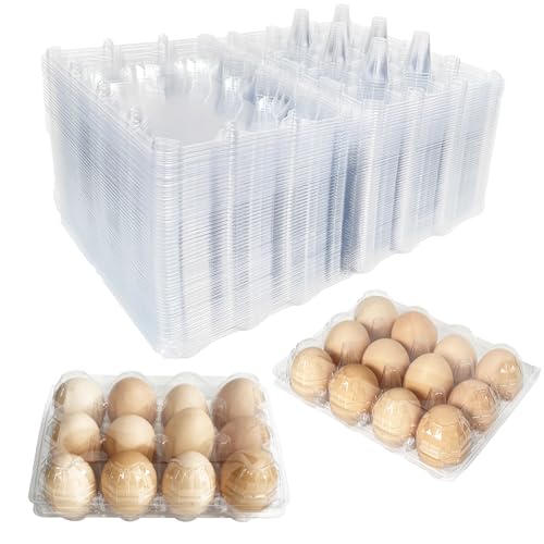 YSJFNVUI 50-Pack of 12-Count Plastic Egg Cartons Bulk Clear Reusable Egg Containers Holds Chicken Eggs | Egg Cartons Cheap Bulk Eggs 12 Count Suitable for farms markets and families.