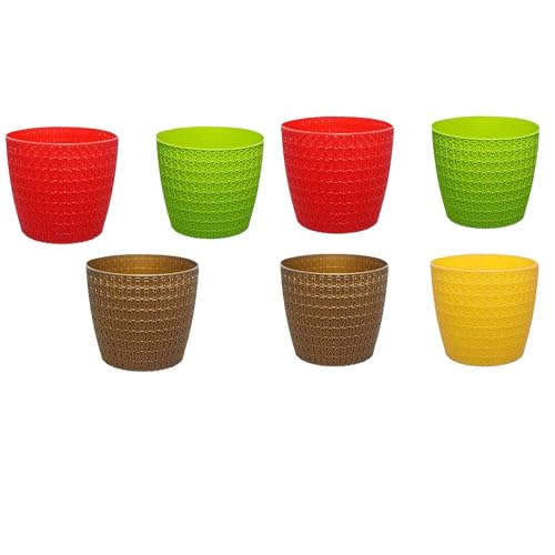 Image of Go Hooked Plastic Planter Pots Set of 7 | Multicolor Flower Pots Perfect for Home, Office & Garden Decor | Small Oslo Pot 5.5 Inch for Indoor & Outdoor Plants | Durable, Lightweight & Modern Design