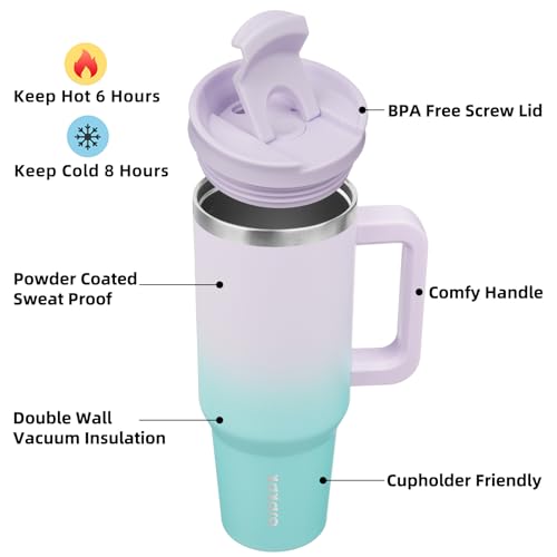 BJPKPK Tumbler With Handle 40 oz Stainless Steel Insulated Tumbler With Lid And Straw For Water Or Ice Coffee,Lavender Green - Image 5