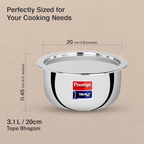 Image of Prestige 20cm /3.1L Tri-Ply Stainless Steel Tope with Lid|Gas and Induction Compatible| Even Heat Distribution|Strong and Durable| 5 Years Warranty