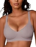 JOYTREE Silky Bras for Women No Underwire V Neck Bralettes for Women Cloud Feel Everyday T Shirt Bra with Extender-Gray, XL