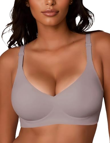 JOYTREE Silky Bras for Women No Underwire V Neck Bralettes for Women Cloud Feel Everyday T Shirt Bra with Extender-Gray, XL