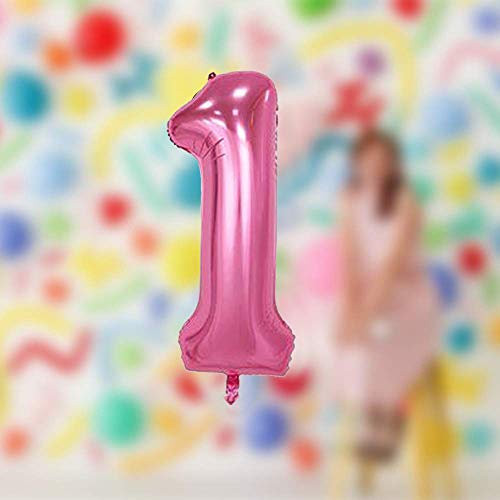 Image of AMFIN 15 Inch 1 Number Foil Balloons for 1st Birthday Baby Girl Party Decorations, First Wedding Anniversary Decoration Items - Pink