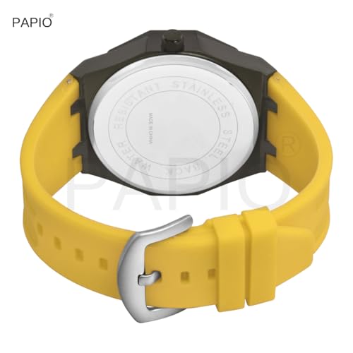 Image of PAPIO Men's Sports Watch, Black Case with Interchangeable Silicone Straps, Geometric Pattern Dial, Multiple Colors Available