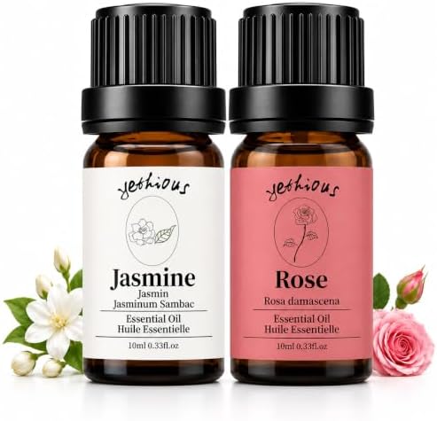 yethious Jasmine Rose Essential Oil Set for Diffuser, Skin & Hair Care