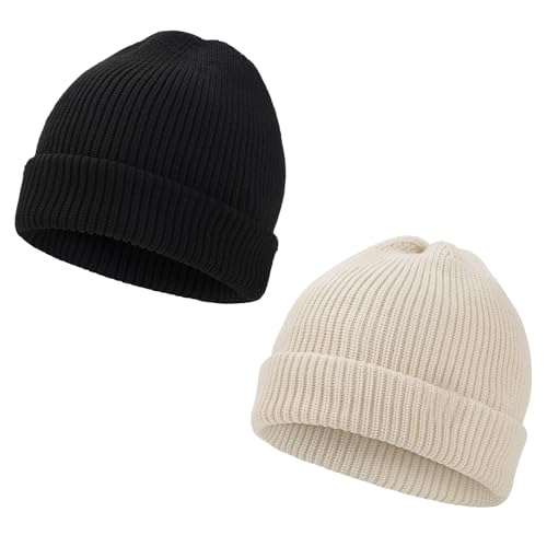 BARFULKER Gorro de invierno para mujer y hombre, gorro de invierno cálido, gorro de punto térmico, gorro para correr, gorro de lana suave elástico, unisex, regalo para hombres y mujeres, negro y