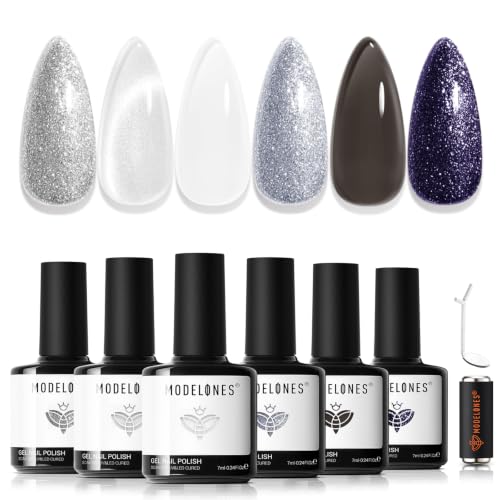 modelones Gel Nail Polish Set 6 Colors Jelly Black White Blue Purple