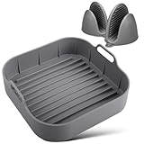 YEMMAR 21CM Molde Silicona Freidora de Aire Accesorios Freidoras de Aire ninja 5,5L 4,7L Cecotec 6L, 5,5L Bandeja Moldes para Air Fryer Recipientes Cuadrado Cesta Accesorios para Freidora sin Aceite