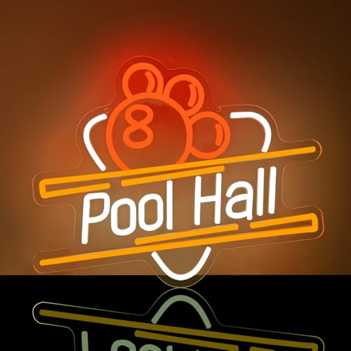 Pool Hall Enseigne Lumineuse,Billard Neon LED Mural Decoration pour Bar Club Party Pub Pool Hall Chambre,Snooker Dimmable Eclairage LED Cadeau pour Ado Madame...