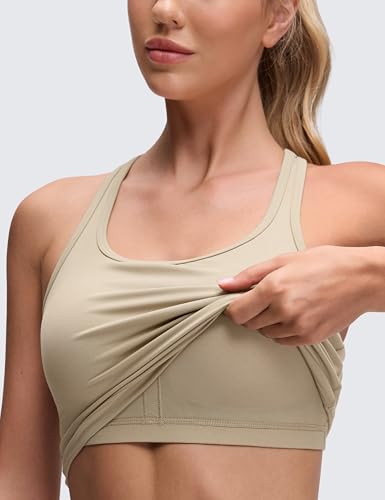 Image of CRZ YOGA Butterluxe Racerback Crop Tank Tops | Light Support, Removable Pads, Yoga, Extremely Soft, Scoop Neck, Longline Sports Bras for Women