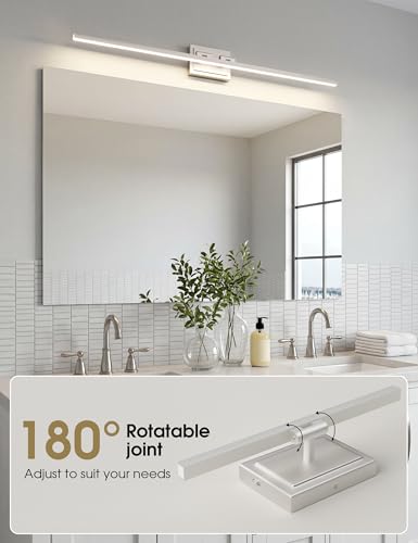 Image of VOLISUN Modern Bathroom Vanity Light 39.4 inch, Rotatable, 24W Dimmable 5CCT Led Bathroom Light Fixture Over Mirror, Brushed Nickel Bar Vanity Light for Bathroom Mirror Cabinets-ETL Certificated