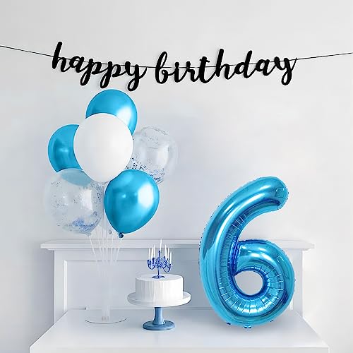 Image of 40 Inch Blue Number Balloons, Helium Mylar Foil Number Balloons for Birthdays, Number 6 Balloon for Party Wedding Bachelorette Birthday Bridal Shower Graduation Anniversary Celebration Party