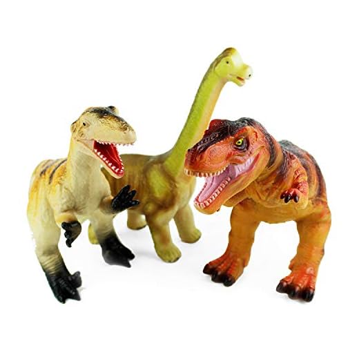 Boley Jumbo Dinosaur Toy Set - 3 Pack Big Soft Cotton-Stuffed Plastic Dinosaur Toys for Kids - Large Dino Playset for Boys and Girls Ages 3 and Up