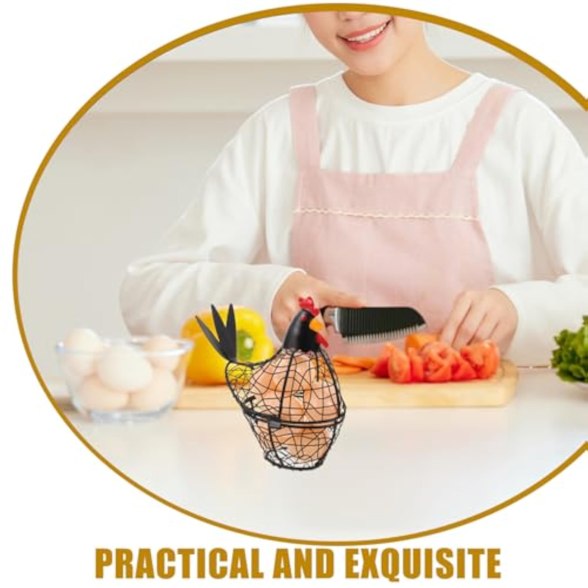 Black Metal Chicken Egg Basket, Wire Storage Holder