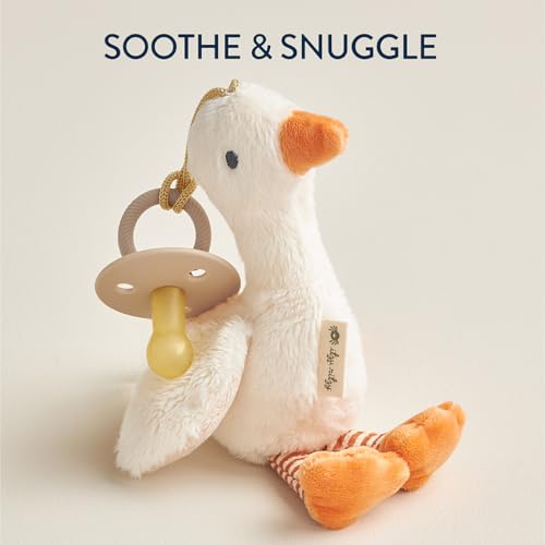 Image of Itzy Ritzy Pacifier & Lovey Set - Natural Rubber Paci with Stuffed Animal - Detachable Plush Goose Pacifier Holder & Coordinating BPA-Free Soother, Ideal for Ages 0-6 Months (Goose)