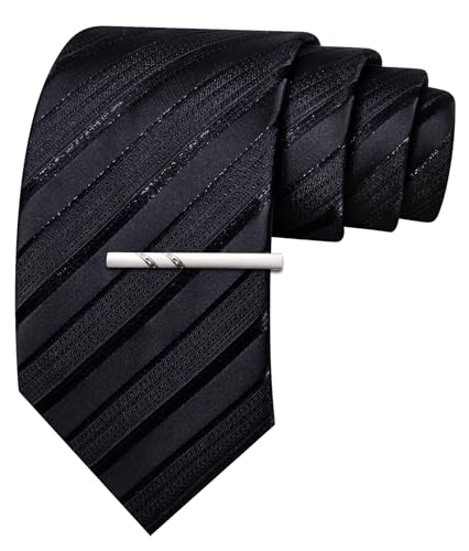 Image of Barry.Wang Silk Men Ties Formal Stripes Necktie and Tie Clip for Wedding Party Business Fashion Classic