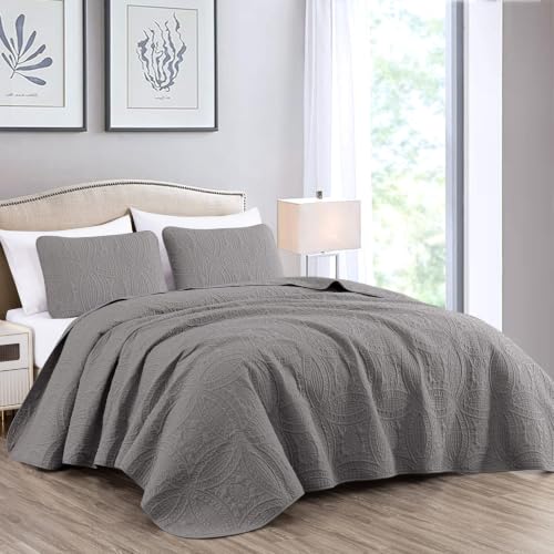Image of Chezmoi Collection Austin 3-Piece Oversized Bedspread Coverlet Set (Queen, Gray) (Pack of 6)