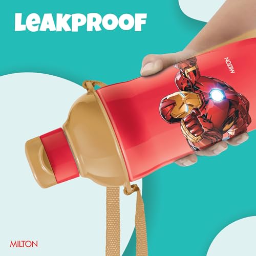 Image of Milton Marvel Steel Slim 400 Insulated Inner Steel Water Bottle for School Kids I Leak Proof Flip Top Lid, Easy to Carry Loop, Insulated Thermo Sipper Bottle for Kids, 390 ml, Red (Iron Man Print)