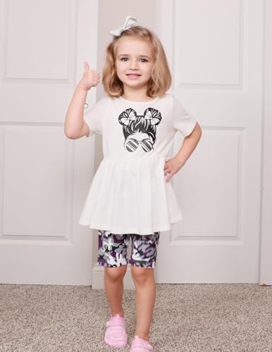 Image of Arshiner Girls Summer Outfits Short Sleeve Ruffle Hem Top and Biker Shorts Set Girl Clothes 4-15 Years