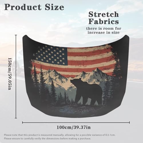 Image of Car Hood Flag Cover, A Decorative Windshield Snow Cover with American Flag Mountain Bear Design for Cars, Trucks, and Vans